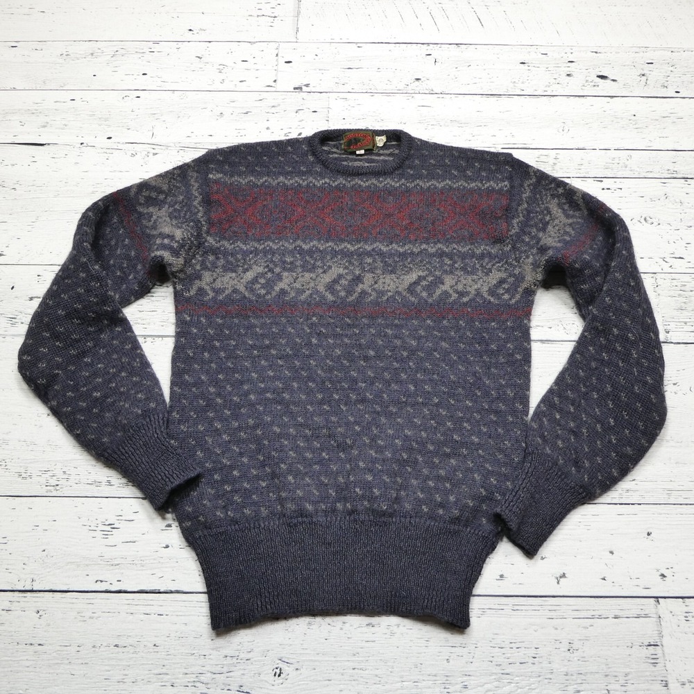 VINTAGE Boston Traders Sweater Mens Small Blue New Wool Fair Isle Fisherman